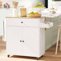 Carrito de cocina plegable, mueble auxiliar de cocina con ruedas, 2 puertas, cajón para especias, toallero y estante ajustable, 106x42x87 cm, blanco y roble - details 1