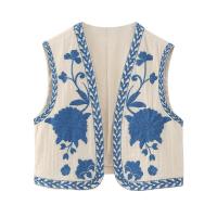 Chaleco Floral bordado Vintage para mujer, chaleco abierto sin mangas, Top corto informal de verano - details 11