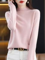 100% suéter de cachemira de lana merina, suéter tejido para mujer, jerséis de manga larga con cuello alto, ropa de otoño e invierno, Jersey cálido, Tops - details 15