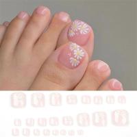 Juego De 24 Piezas Uñas Postizas De Acrílico Con Borde Blanco Y Flor Artísticas Para Pies Uñas Press on Removibles Para Fiestas - details 35