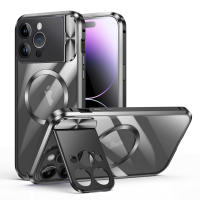Funda a prueba de golpes de aleación de aluminio para iPhone 14 Pro Max 13 Pro Max, protección de cámara de Metal, soporte, cubierta transparente, parachoques magnético - details 0