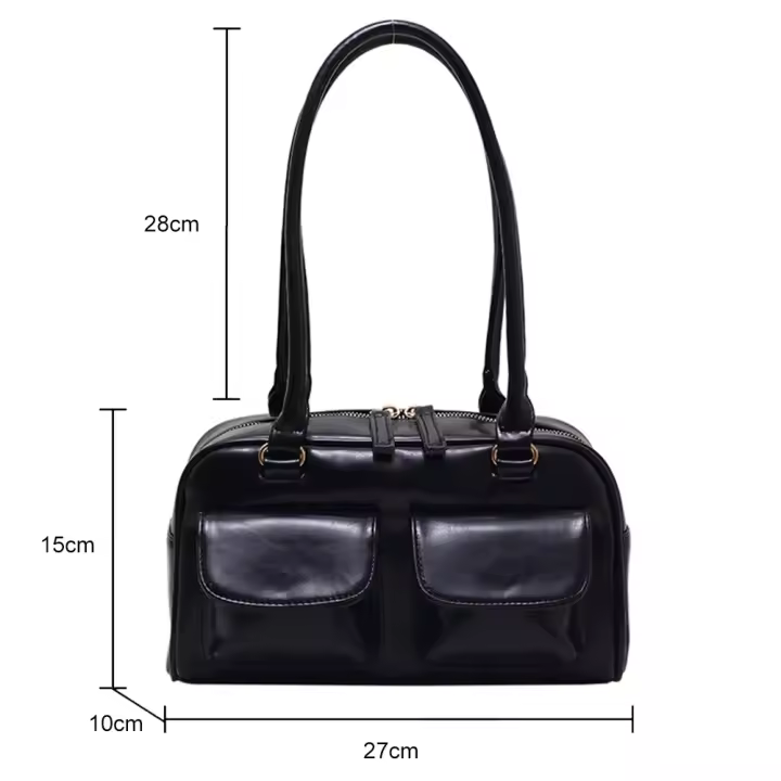 Bolso de mano de moda informal de cuero de PU vintage con diseño de doble bolsillo para mujer - 1