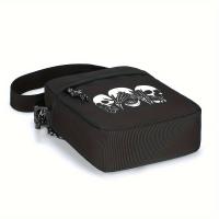 1 bolso cruzado Oxford para hombre, estilo deportivo informal con estampado de calavera, correa ajustable, mochila con múltiples compartimentos, forro de poliéster, cierre de cremallera, bolso de hombro para viajes diarios - details 4