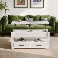 Centro Elevable, Mesa de Salón con Cajón y Compartimento Oculto, Mesas Elevables Modernas Convertibles en Comedor, 100 x 50 cm, Blanco - details 1
