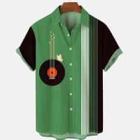 Camisa de Verano Hawaiiana para Hombres Estampado 3D de Saxofón, Suelto, Manga Corta, Clásico, Para la Playa, Aloha - details 5