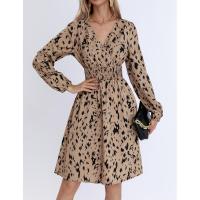 Vestido entallado con estampado de leopardo, cuello en V y manga larga, nueva moda primavera-otoño 2024 para mujer - details 4