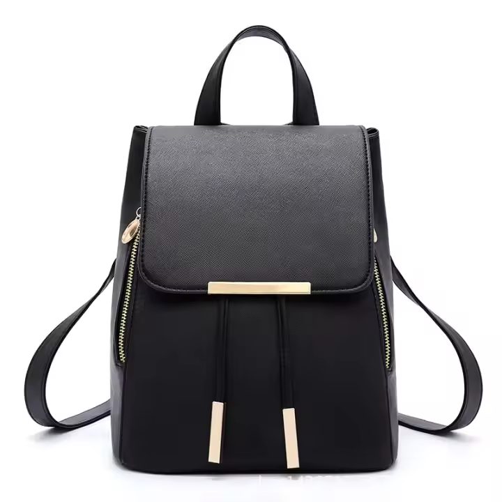 Nueva mochila de PU con tapa y cordón de borde de hierro con doble cremallera, mochila de moda para mujer, bolso para mujer - 1