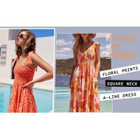 Vestido midi sin mangas para mujer, elegante, estilo bohemio, vestido de playa, estampado, cuello cuadrado, informal, largo. - details 3