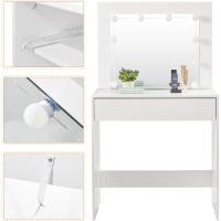 Luz LED y Espejo Gran Mesa Tocador con 2 Cajones y 3 Compartimentos Abiertos Mueble Dormitorio Estilo Morno - details 13