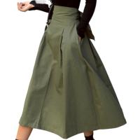 Falda de Mujer de Moda Sólida Falda Swing de Cintura Alta Estilo Cinturón Ancho - details 0