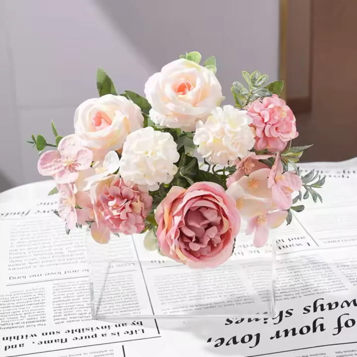 Jarrones de rosas artificiales para decoración del hogar, ramo de peonías de seda, Hortensia, Clavel, arreglo Floral de boda - 1