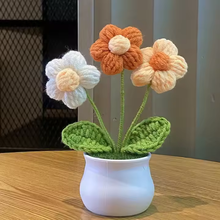 Maceta tejida a mano de Lily Valley para decoración del hogar, hilo de flores de imitación tejido, maceta de ganchillo, ramo de girasol, regalo DIY - 1