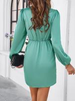 Vestido corto de manga larga con cuello en V para mujer, prenda de diseñador elegante, color sólido, novedad de primavera 2025 - details 20