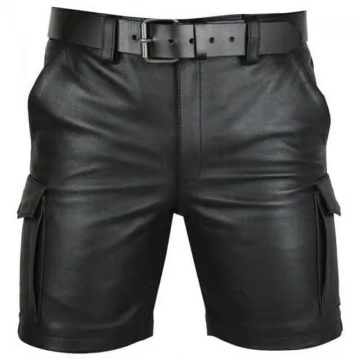 Pantalones Cortos de Cuero Casual Tendencia de Verano para Hombres Estilo Punk - 1