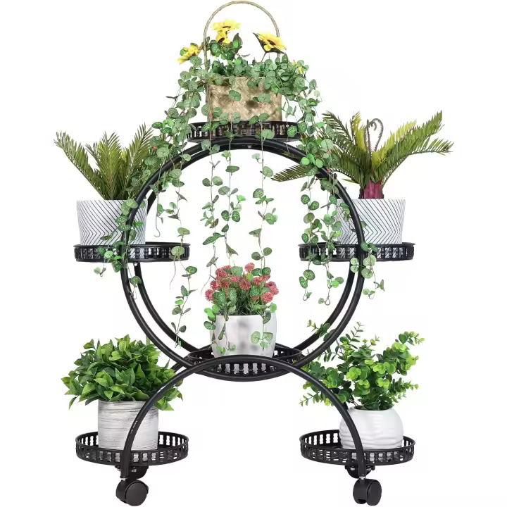 Estantería para Macetas de Metal con Ruedas Soporte Universal para 6 Niveles con Ruedas - 1