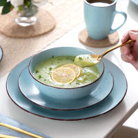 VANCASSO-vajilla de cerámica de la serie MODA, juego de vajilla de gres azul con plato de cena, plato de postre, cuencos y tazas, 16 piezas - details 6