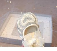 Zapatos con diamantes de imitación para niñas, pajarita de encaje con perlas y corazón grande, vestido plano de princesa a la moda para fiesta de boda, elegante - details 13