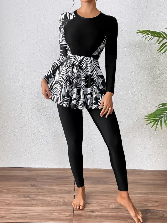 Traje de Baño Modesto para Mujeres Burkini de Cubierta Completa Manga Larga Estilo de Baño Islámico - 1