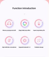 Auriculares con orejas de gato y luz LED RGB para niños y niñas, cascos inalámbricos con Bluetooth 5,3 para juegos, PC - details 1