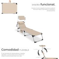 Tumbona Jardín Exterior de Aluminio, Tumbona Plegable con Reposacabezas, Parasol y Bolsillo Lateral, Tumbona Playa Reclinable en 6 Posiciones, Tumbona Piscina Resistente a Intemperie - Gris - details 19