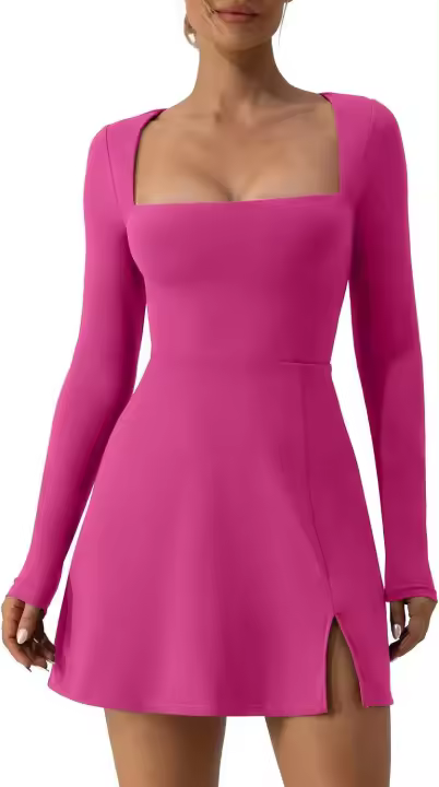 Mini vestido de campaña dividido para mujer, cuello cuadrado, corsé, mangas largas - 1