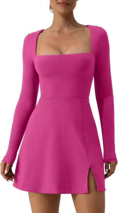 Mini vestido de campaña dividido para mujer, cuello cuadrado, corsé, mangas largas - 1
