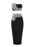 Conjunto de Vestido y Falda Mini de Manga Larga Estilo de Turtén Brillante con Diamantes - details 18