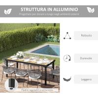 Mesa de Comedor Exterior de Aluminio Tamaño para 8 Personas con Encimera de Listones para Balcón Terraca 190x90x74 cm Negro - details 13