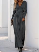 Elegante Vestido de Manga Larga para Mujer Color Sólido, Cuerpo a Justa, Corset, Línea A, Algodón, Chic - details 4