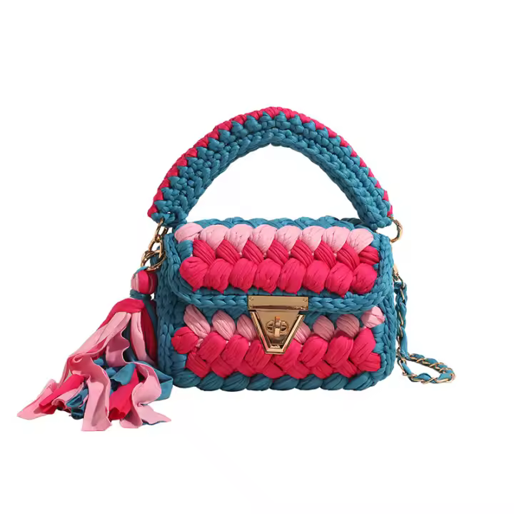 Bolso bandolera decorado con borlas color block para mujer, como regalo, bolso de hombro colorido, versátil, informal, bohemio, para uso diario, bolso cuadrado con solapa bohemio de moda - 1