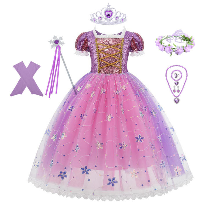 Vestido de princesa Rapunzel para niña, disfraz de Cosplay para fiesta de Halloween, lentejuelas para niños, Navidad, rosa, Sofía, enredados
