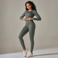 Conjunto de yoga sin costuras para mujer, top corto de manga larga, sujetador deportivo, leggings para correr de cintura alta, ropa de gimnasio - details 36