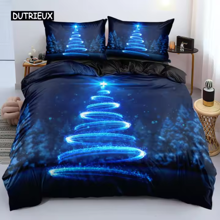 Juego de Ropa de Cama Floral 3D Diseño de Navidad Merry Tamaño Rey y Reina Riegel de Algodón - 1
