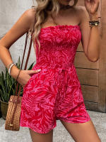 Monos de tubo sin mangas para mujer, Vestido corto con estampado rojo S, Verano - details 2