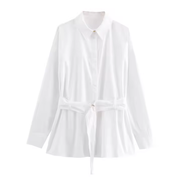 Camisas Grandes con Cinturón para Mujer OUWU Estilo Francés para Primavera Moda de Calle Holgada - 1