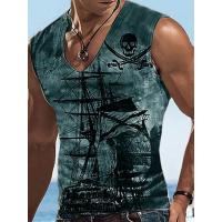 Camiseta sin mangas con cuello en V para hombre, estilo callejero, informal, para exteriores, chaleco cómodo para correr, estampado de Barco Pirata - details 1