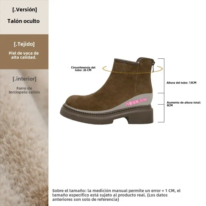 Nuevo aumento de altura interior Chelsea terciopelo simple versátil cuero mate versátil botas de mujer - 1