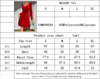 Vestido rojo elegante y elegante para mujeres moda con falda corta de cuello V de temperamento - details 0
