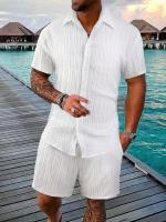 Traje informal a rayas para hombre, conjunto de dos piezas de alta calidad, talla estadounidense, Color sólido, moda de verano - details 1