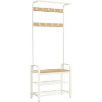 con Banco Recibidor 4 en 1 9 Ganchos Extraíbles Barra Superior para Pasillo 337 x 72 x 183 cm Morno Roble y Blanco HSR40W - details 0