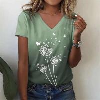 Camiseta de Manga Corta con Cuello en V Moda Blanca para Mujeres Estampado 3D de Lavanda - details 36