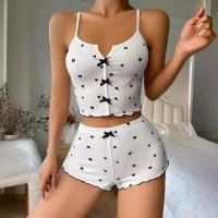Conjunto de Pijama de Mujer Suave con Estampado de Corazón Camiseta Casual con Borlas y Shorts - details 3