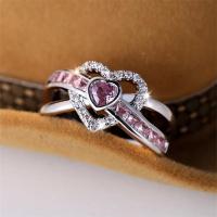Anillos de boda con forma de corazón de amor para novia, Color plateado, circonita rosa y blanca, anillos de compromiso para mujer, joyería de lujo para el Día de San Valentín - details 2