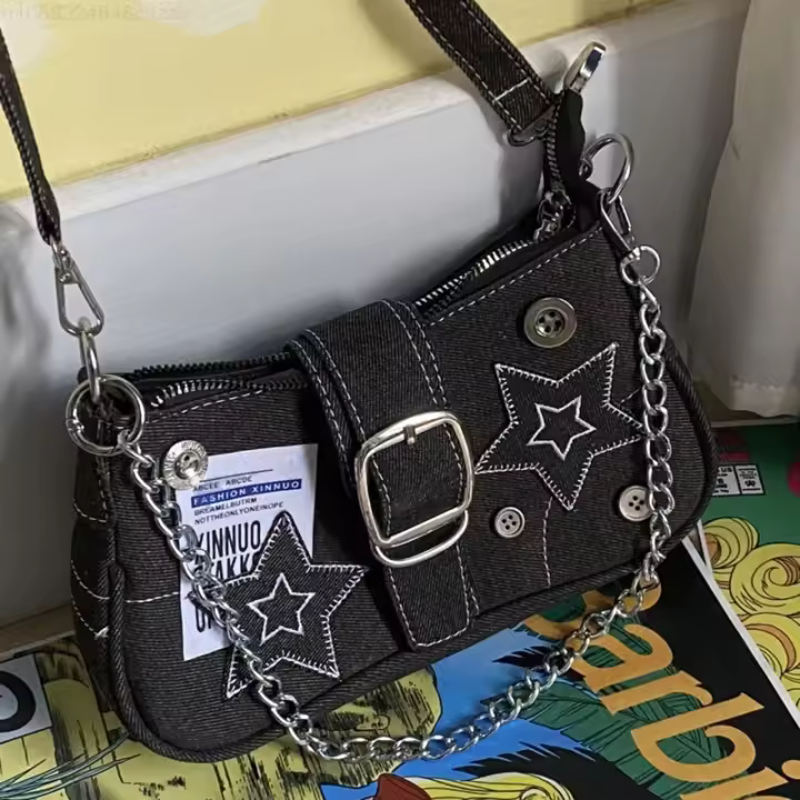 Bolso de hombro pequeño de lona con forma de estrella para mujer con estilo moderno. - 1