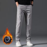 Pantalones informales de invierno para hombre, pantalones cálidos de felpa de estilo clásico para negocios, pantalones de piel gruesa Regular, pantalones formales rectos elásticos de lana para hombre - details 17