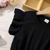 Vestido de punto negro con cinturón y estampado de gasa, vestido de estilo vintage a la moda para niñas, ropa de bautismo saliente diaria - details 5