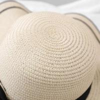 Nuevo Verano Mujer sol Casual moda pajarita paja de pescador con lazo cinta viaje playa sombrero versátil resistente a los rayos UV - details 5