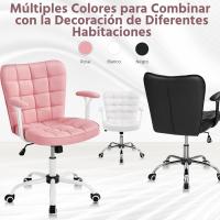 Silla de Oficina sin Reposabrazo Silla Oficina Tapizada de Cuero PU Silla con Ruedas Silla Ergonómica Base Metal Blanca - details 32