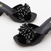 Tacones altos con tiras, tacones gruesos, perlas versátiles, sencillos. - details 5