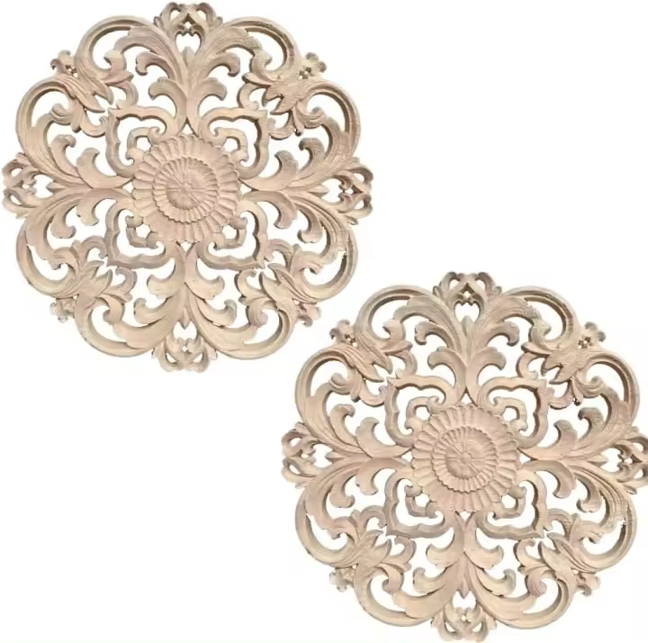 2 piezas de apliques de madera tallada, calcomanía tallada de estilo vintage, estilo europeo sin pintar para decoración de paredes de muebles (1 #, 20 cm) - 1